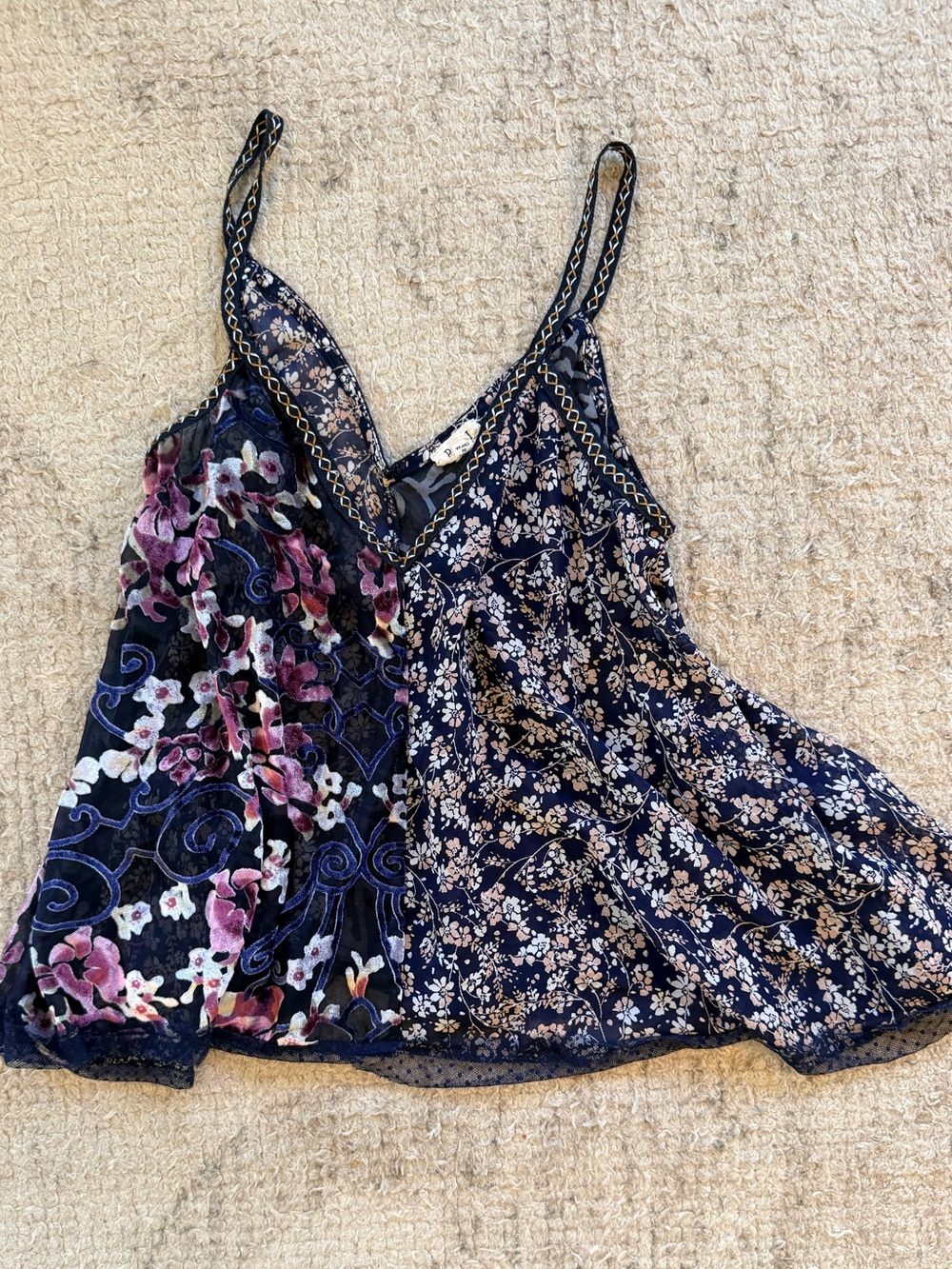 Vintage Navy Floral Mixed-Print Camisole with Pink Accents